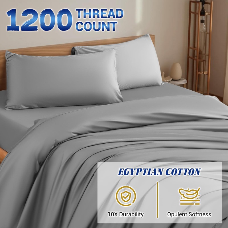 Shilucheng 1200 Thread Count Cotton Sheets Set，Luxury 100% Egyptian Cotton
