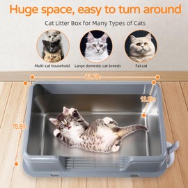 Stainless Steel Cat Litter Box with Lid, 23.7" L x 15.8" W x 13.8" H XL Metal Kitty Litter Box for Big Cats, High Sided Enclosure, Non-Sticky, Anti Urine Leakage, Easy Cleaning