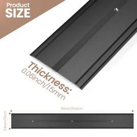 Orechic 36" L x 4" W Aluminum Floor Transition Strip Metal Door Threshold, 0.1" H Flat Profile for Carpet Vinyl Wood Tile Concrete Flooring Gaps, Modern Doorway Protector Decoration(Black,1pcs)