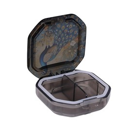 Portable pill box peacock pattern 4 grid pill box, travel small pill dispenser for travel and daily use