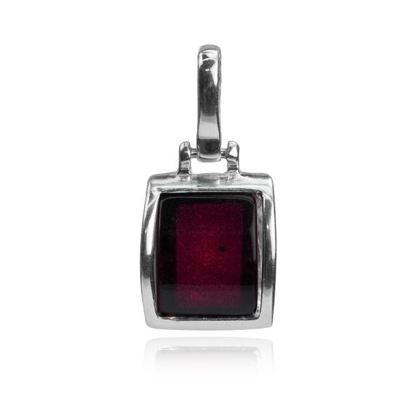 Sterling Silver Red Dark Amber Rectangular Pendant