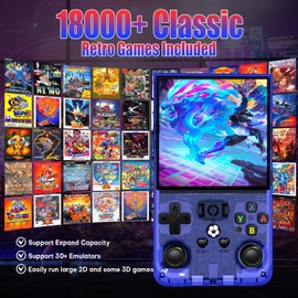 R36Max Handheld Game Console, Portable Mini Retro Handheld Game Console for Kids, 4.0 Inch IPS Video Gaming Console with 64GB TF Card Over 18000+ Pre-Installed Retro Games, 4000mAh Battery, Blue