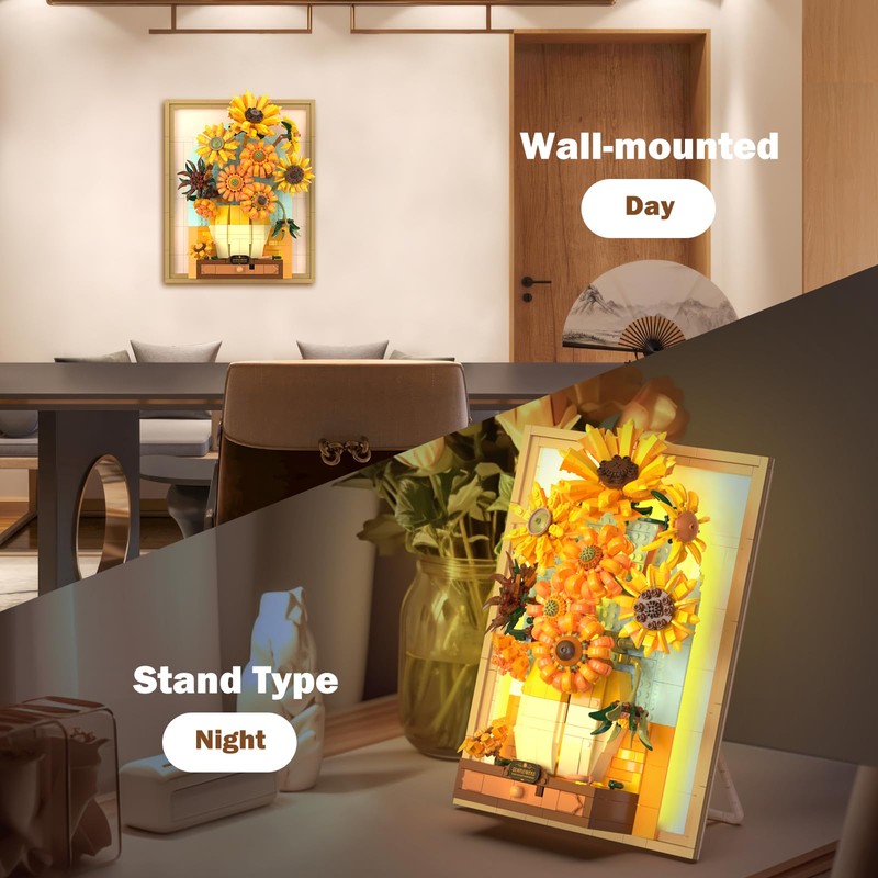 NUTCRACKER Sunflower Building Blocks Sets with Light, Van Gogh Wall