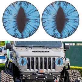 Vyqloren Beast Eyes Headlight Decals, 3D Round Stickers and Decals for Jeep Wrangler, Stereo Eyes Headlight Decal Stickers(Light Blue)