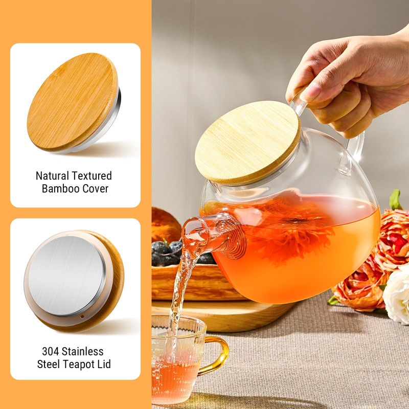 PARACITY Glass Teapot Stovetop 34oz/1000ml, Borosilicate Clear Tea Kettle with