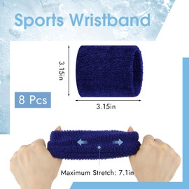 8 Pcs Sports Wrist Sweat Bands for Men & Women， Absorbent Wrist Sweatbands Tennis Wristbands, Elastic Wrist Bands for Sweat for Basketball Tennis Football Gym Running Working Out