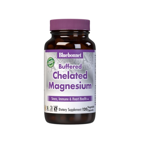 Bluebonnet Nutrition Albion Buffered Chelated Magnesium 200 mg, Magnesium Oxide, Stress Relief, Vegan, Non GMO, Gluten Free, Soy Free, Milk Free, Kosher, 120 Vegetable Capsules, 2 Month Supply