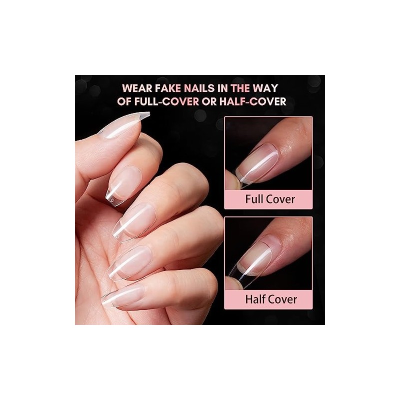 Makartt 500pcs Short Coffin Nails Clear Ballerina Nail Tips Full