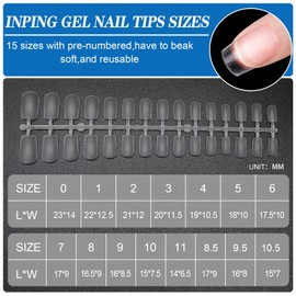 INPING No File Nail Tips, 240PCS Soft Gel Full Cover Nail Tips, Double-Sided Matte Pre-Buff Break Resistant Short Gel Tips for Nail Extensions, French Manicure Nail Salons,15 SIZE SHORT SQUARE