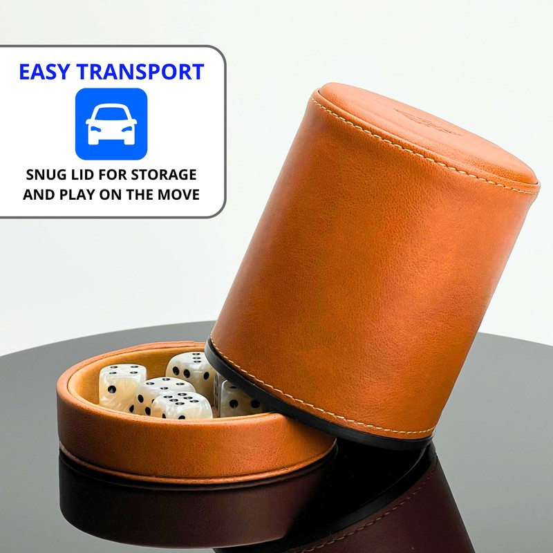Luck Lab Brown Leather Dice Cup with Lid Including 6