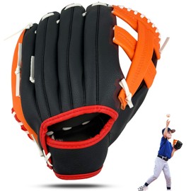Gracfulcub Baseball Glove, Baseball Softball Mitt, Fastpitch Softball Outfield Mitt with Ball for Kids Youth Adults Training and Beginner, Right Hand Throw, Left Hand Glove (Black Orange, 10.5in)