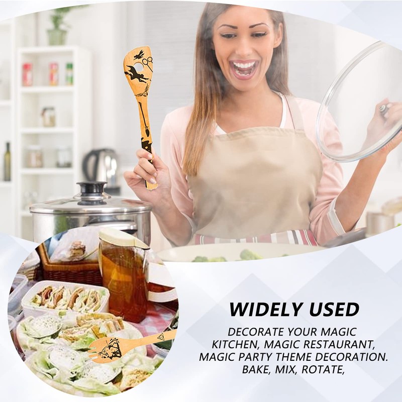 Bamboo Spoon Set with 5 Magic Kitchen Utensils, Engraved, Funny