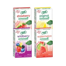 True Citrus Drink Mix Variety, Strawberry Lemonade, Wildberry Lemonade, Original Limeade, and Watermelon Limeade, 4 Pack