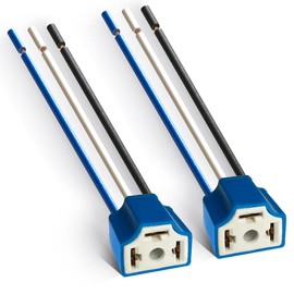 Greluma Pack of 2 Ceramic H4 Sockets, 9003 HB2 Socket with Wiring Harness, H4 to 3 Pin Adapter Headlight Plug for Car Truck Boat Marine Headlight Fog Light Retrofit
