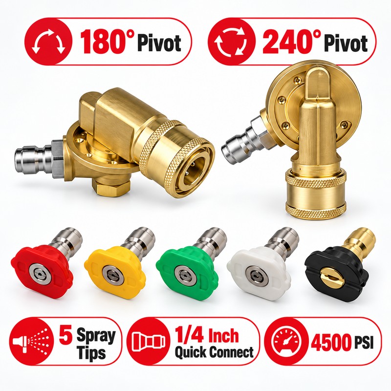 Pressure Washer Accessory Set with Pivoting Couplers & 5 Spray