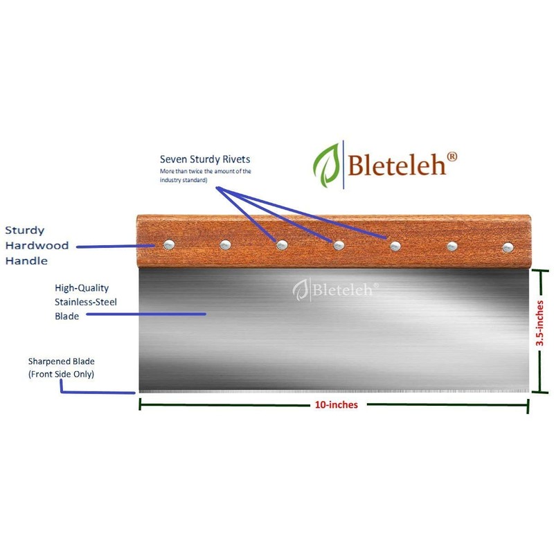 Bleteleh 10-inch Long Bench/Dough Scraper, Stainless Steel Blade, Commercial Kitchen