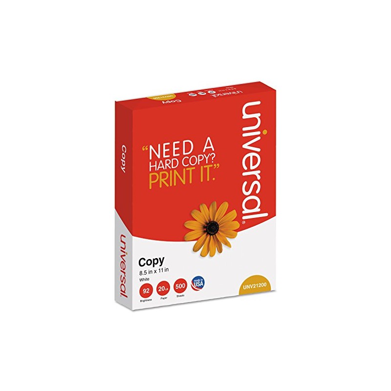 Universal Copy Paper, 92 Brightness, 20lb, 8-1/2 x 14, White,