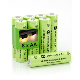 Howardly Ni-MH AA 600mAh 1.2v Rechargeable Battery for Solar Lights, Double A 1.2V Rechargeable Battery Pre-Charged, Low Self - Discharge for Outdoor Solar Lights, Ground Lights (AA-600mAh-8pack