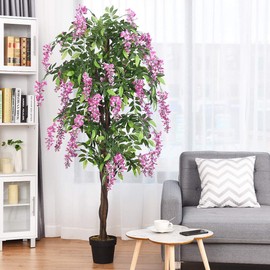 Byroce 6FT Fake Wisteria Tree, Artificial Greenery Plants in Nursery Pot, Decorative Trees with Polyester Leaves, Assembly & Maintenance Free, Decorative Trees for Home, Office, Lobby