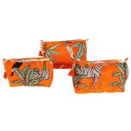 Rastogi Handicrafts Cosmetic Bags Set, 3 Piece Make Up Organizer Bag Storage Bags with Zipper Closure, Orange, One Size, Makeup Bag