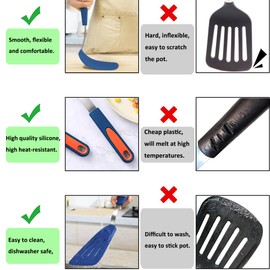 To encounter 2 Pieces Silicone Spatula set, Non-Stick Turner Spatulas, Heat Resistant Silicone Cooking Flipper for Eggs, Fish, Pancakes, Navy Blue