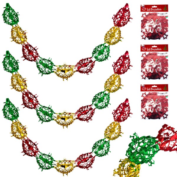 3PC Christmas Ceiling Decorations - Festive Foil Star Garland in
