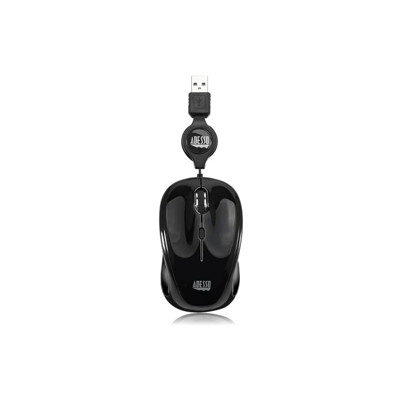 Adesso Ergonomic iMouse S8 - Retractable Optical USB Mouse (Black)