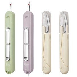 4 Pcs Needle Threaders Sewing Kit, FineGood Upgrade 2 in 1 Seam Ripple with Mini Sewing Scissors for Hand Sewing, Knitting, Thread Removal