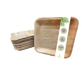 DeinPack 25 Palm Leaf Plates Square 24 x 24 x 3 cm | Organic Disposable Tableware Biodegradable | Party Tableware | Disposable Tableware | Snack Bowl | Plate Compostable