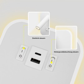 uksunvi LED Reading Lamp Wall Lamp USB Type-C Two Charging Mouth Switch Adjustable 12 W LED Spotlight 3000 K Wall Reading Lamp Aluminium Bed Lamp Rotatable (Rectangular White)