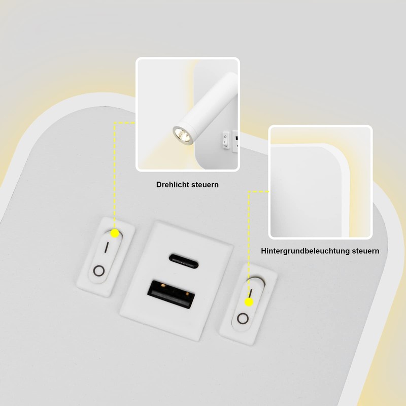 uksunvi LED Reading Lamp Wall Lamp USB Type-C Two Charging
