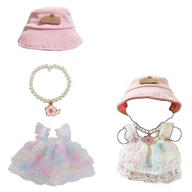 3-Piece Set – Clothes for 17cm Dolls Doll Dress Set with Hat Necklace and Dress – 3-Piece Outfit Cute and Fashionable Clothes for Dolls – Accessories Only, No Doll Included