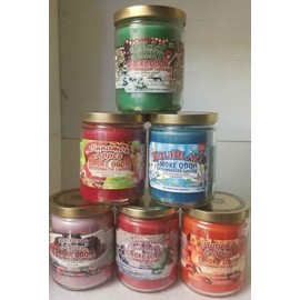 Smoke Odor 13 oz Jar Candles Holidays & Christmas Variety Fragrances Set of Six candles Jolly Joint, Mulberry & Spice, Sugared Cranberry, Cinnamon Apple, Pumpkin & Spice & Holiblaze.