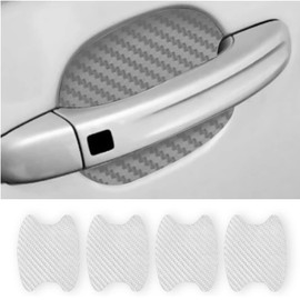 EZONEDEAL 4 Pieces Universal 3D Carbon Fiber Stickers Car Door Handle Scratch Protector Paint Sticker Auto Door Handle Scratch Cover Guard Protective Film- Car Door Handle Protector (Silver)