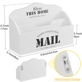 VACONICO Wooden Mail Organizer with 2 Slots, Desk Mail Holder Box, Wall Mounted Envelope Holder for Home Office(White)
