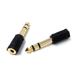 DRUT 1pcs 3.5mm Stereo Socket to 6.35mm Stereo Jack Converter Cable Headphones Adapter (Black Gold)