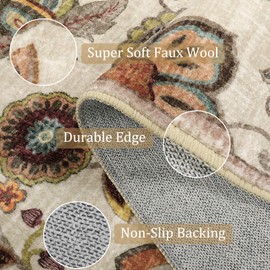 Morebes Floral Kitchen Runner Rugs Non Skid Washable,Long Hallway Runner Rug 8 ft,Non-Slip Bath Mat Distressed Paisley Indoor Floor Carpet Runner for Entryway Laundry Foyer,Beige Ivory