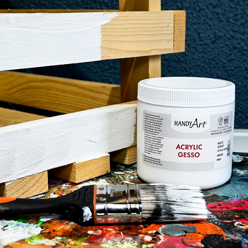 Handy Art Acrylic Gesso, 16 oz, White, Primer for Canvas,
