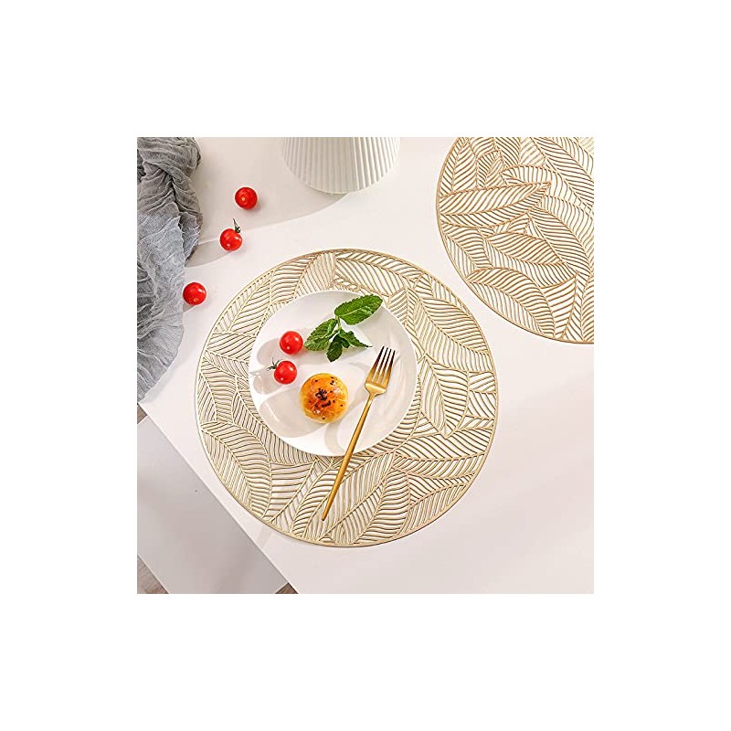 Hosoncovy 4 Pack Leaf Decorative Placemats PVC Placemats Hollow Dining