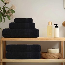 vidaXL Guest Towels Set of 4 Black 30 x 50 cm 360 g/m² 100% Cotton Guest Towel Bath Towel Bath Towel Set Hand Towel Face Towel Hand Wash Cloth