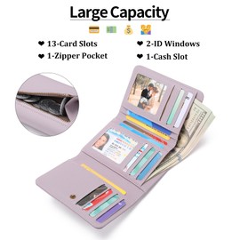 GAEKEAO Small Wallets for Women Leather RFID Blocking Trifold Ladies Wallets Credit Card Holder with Zipper Coin Pocket