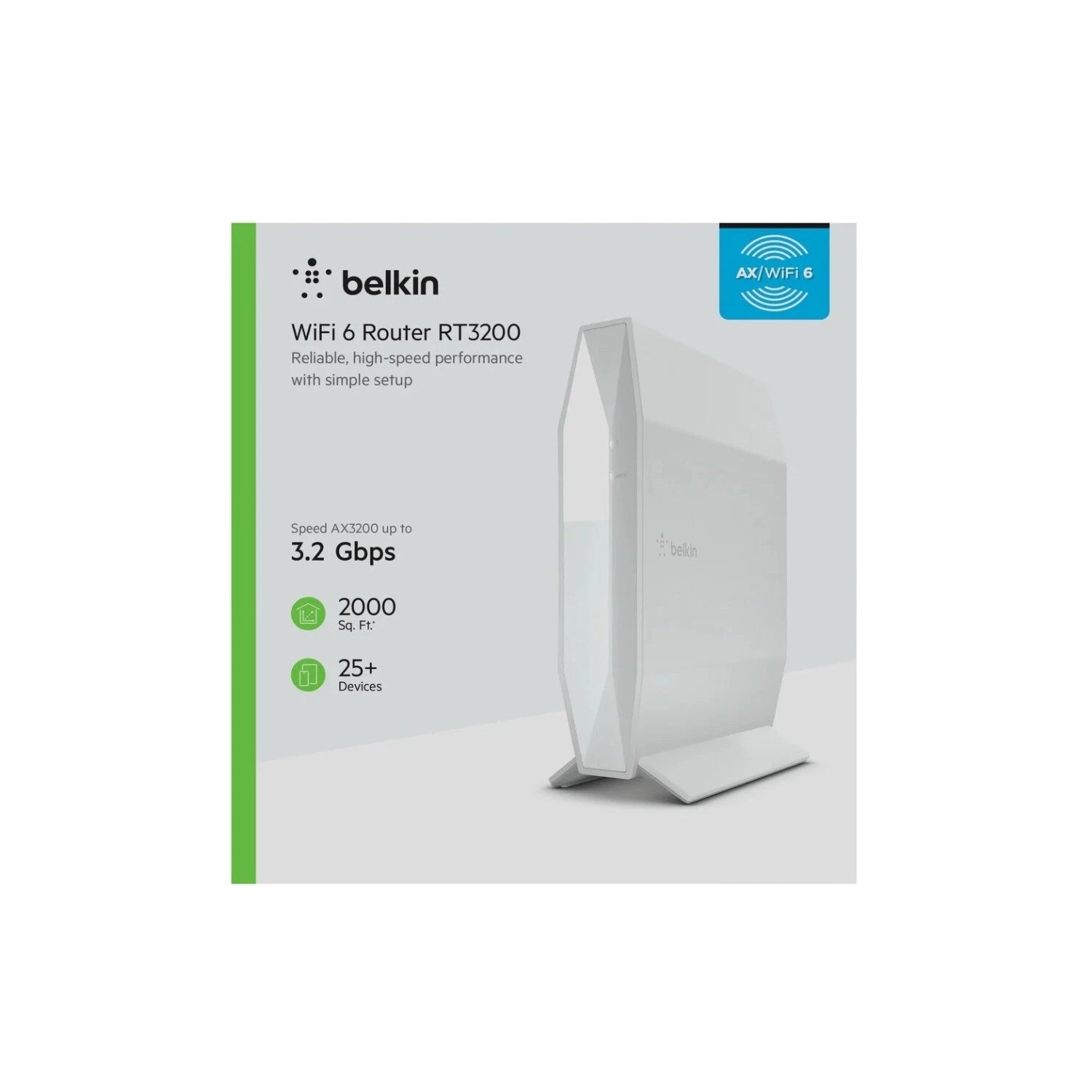 Belkin AX3200 Wireless Dual Band WIfi 6 Router RT3200 2000 Sq Ft 3.2 ...