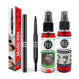 Pincel para rellenar huecos de barba y Bigote, Impermeable, Cubre canas. Incluye tratamiento natural para crecimiento de barba y aceite para barba JYE