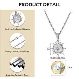 murtoo Compass Necklace for Men Women, Stainless Steel Necklace with Compass Coin Pendant, Gold Silver Mens Necklace Gift Ideal