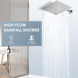 KINLIV 10" Brushed Nickel Rain Shower Head - All Metal Stainless Steel 304, Ultra Thin Design, Modern Bathroom Square Rainfall Showerheads - Full Body Coverage Bath Shower