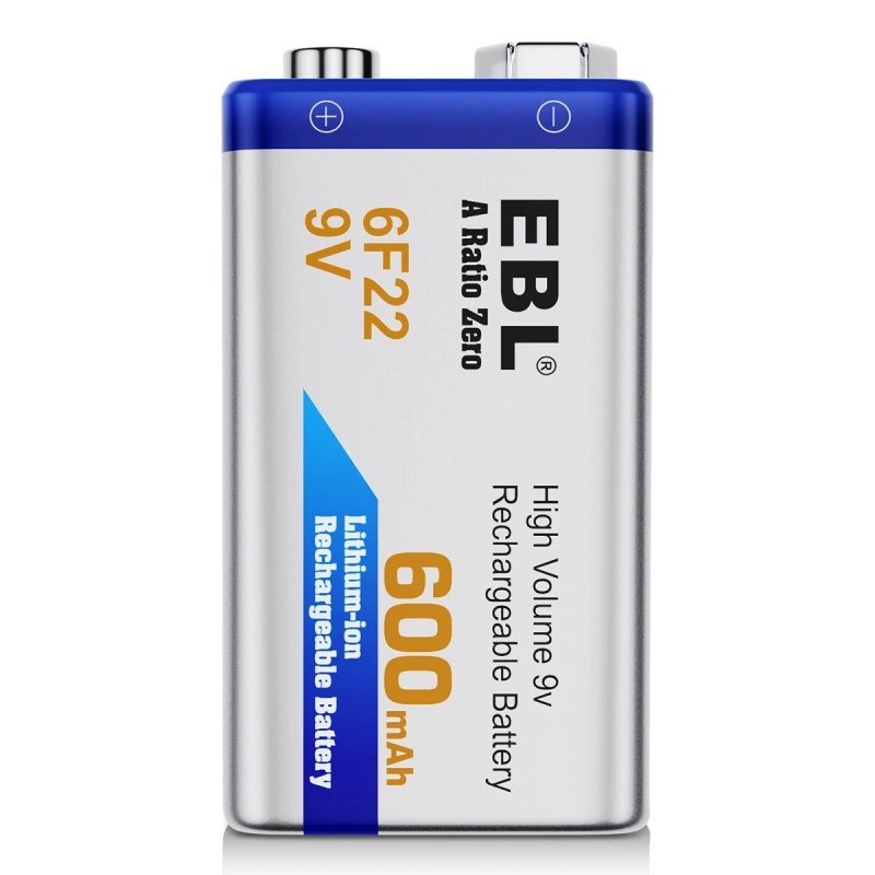 EBL 9V Rechargeable Batteries 9 Volt Lithium ion 600mAh Li-ion