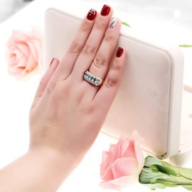 Uloveido Rose Gold Plated Oval Cut Light Blue Cubioc Zircionia Wedding Band Promise Ring, 7 Stone Birthstone Ring Mother's Gifts J501 (Light Blue, Size O)