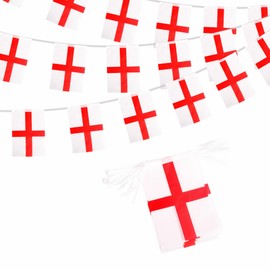 England Flags Bunting St Georges Cross Flags Bunting 10m 30 Flags 14x21cm, Euro Football 2024 England Bunting Flags Banner Party Decorations for Sports Events Bar Garden Indoor Outdoor
