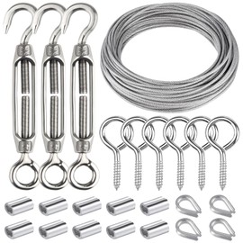BOUBONI 15M Garden Wire Rope Kit 304 Stainless Steel M5 Turnbuckle Tensioner Cable Rope Thimble-Trellis, Outdoor String (24)