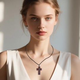 ZADIUA Wooden Cross Necklace for Men S925 Sterling Silver Black Wooden Cross Pendant Necklaces Christian Wood Jewelry Gifts for Women Mom Wife